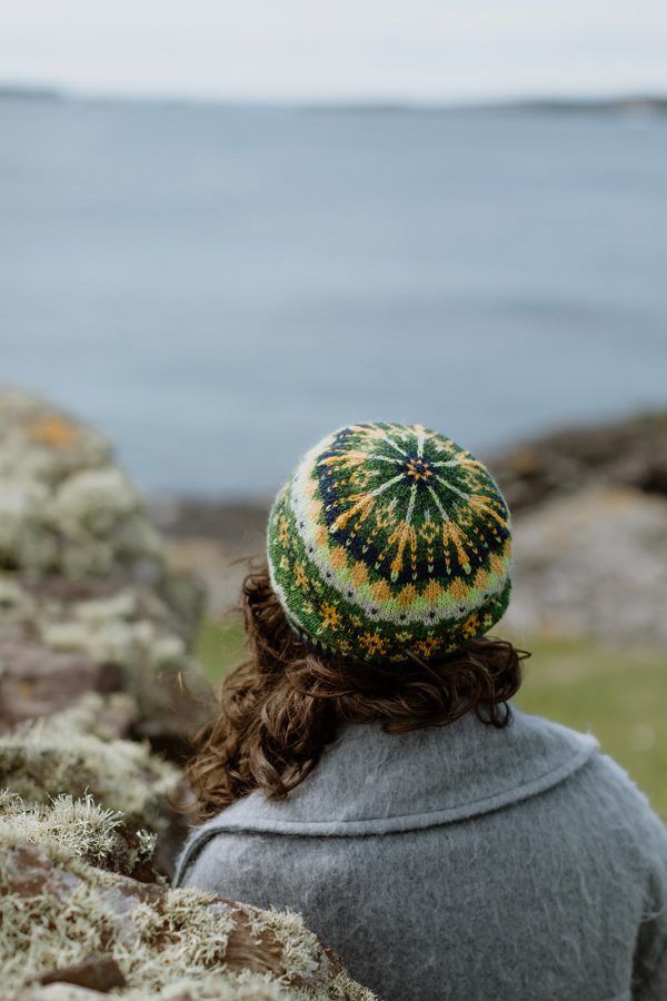 Green, yellow and navy fair isle hat inspiried by Sumburgh Light House